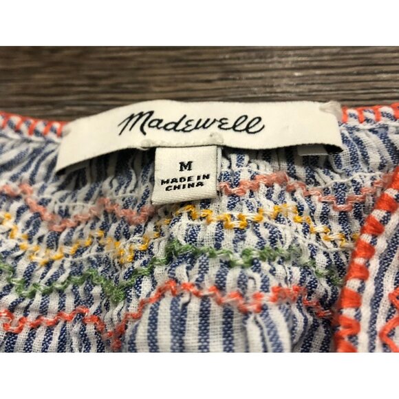 Madewell Embroidered Penny Peasant Top Womens Medium Blue Cotton - Picture 3 of 7